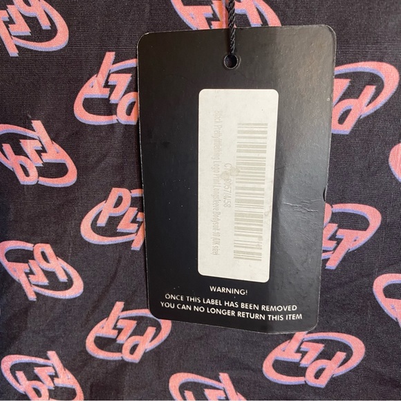 NWT PRETTYLITTLETHING BLACK PINK LOGO PRINT LONG SLEEVE THONG CUT BODYSUIT Sz 6 - Picture 6 of 8